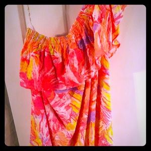 Lilly Pulitzer one shoulder dress.